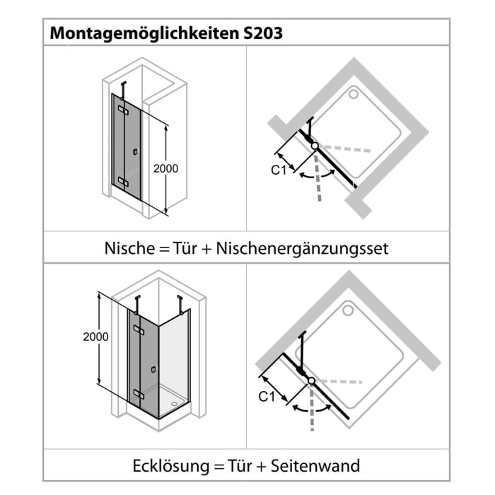 HÜPPE Solva teilgerahmt 4-Eck Schwingtür mit festem Segment 90 x 200 cm, Glas mit Anti-Plaque, Linksbefestigung