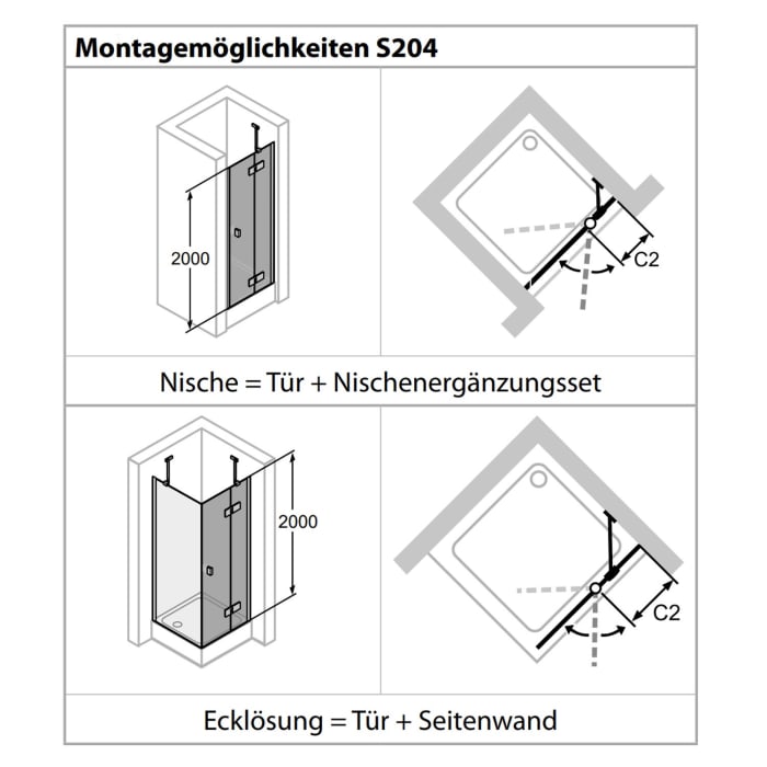 HÜPPE Solva teilgerahmt 4-Eck Schwingtür mit festem Segment 100 x 200 cm, Glas mit Anti-Plaque, Rechtsbefestigung
