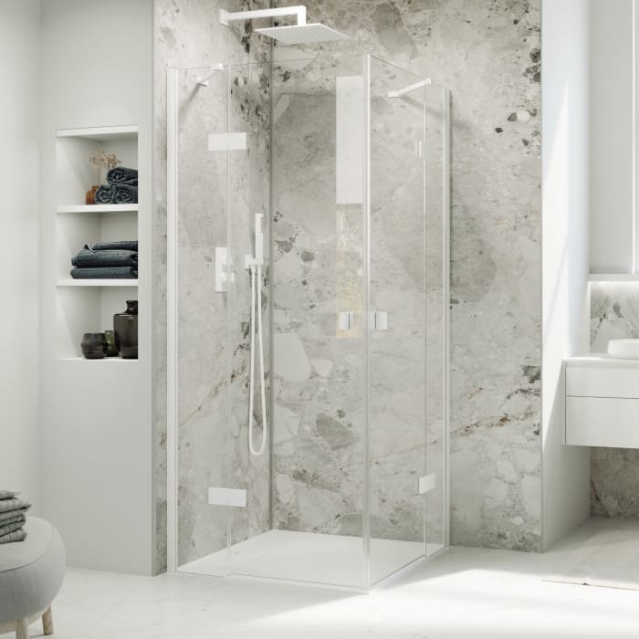 HÜPPE Solva teilgerahmt 4-Eck Schwingtür mit Festteil 90 x 200 cm, Glas ohne Anti-Plaque, Linksbefestigung