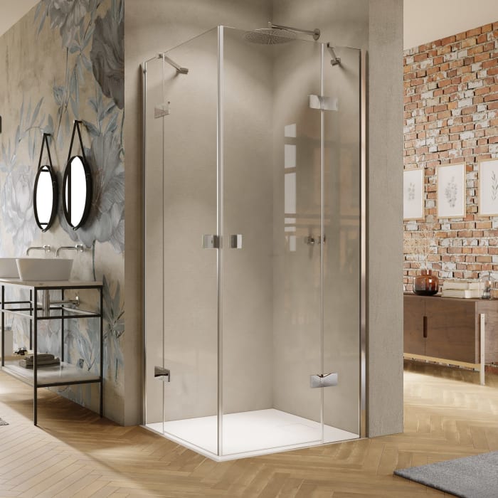 HÜPPE Solva teilgerahmt 4-Eck Schwingtür mit Festteil 70-150 x 200,1-220 cm, Glas ohne Anti-Plaque, Rechtsbefestigung