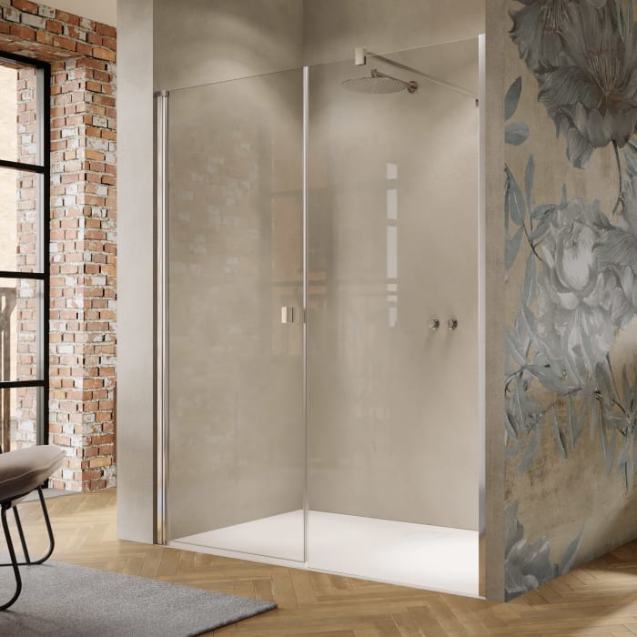 HÜPPE Solva teilgerahmt 4-Eck Schwingtür mit Nebenteil 120,1-280 x 120-200 cm, Glas mit Anti-Plaque, Linksbefestigung