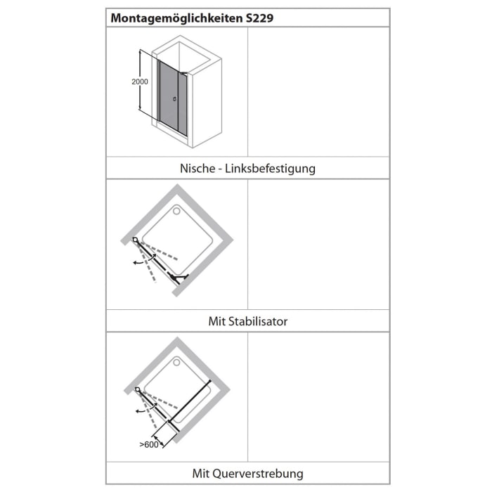 HÜPPE Solva teilgerahmt 4-Eck Schwingtür mit Nebenteil 120 x 200 cm, Glas ohne Anti-Plaque, Linksbefestigung