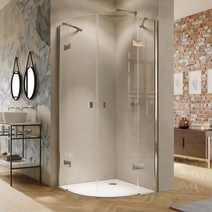 HÜPPE Solva teilgerahmt 1/4 Kreis Schwingtür mit Festteilen 2-flüglig 90/90 x 200 cm, Radius 50 cm, Glas ohne Anti-Plaque