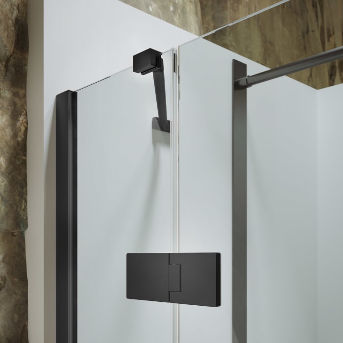 HÜPPE Solva teilgerahmt 4-Eck Schwingtür mit links und rechts Festteil 150,1-330 x 200,1-220 cm, Glas ohne Anti-Plaque, Linksbefestigung