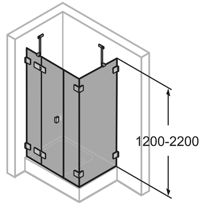 HÜPPE SolvaPro Schwingtür mit festem Segment mit Nebenteil und Seitenwand 90-120 x 120-200 cm, mit Anti-Plaque