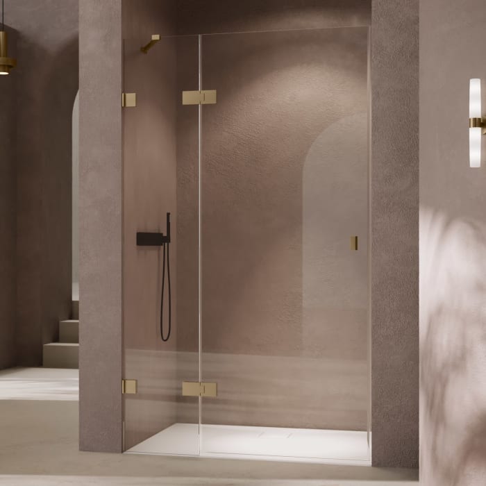 HÜPPE SolvaPro Schwingtür mit festem Segment in Nische 120,1-150 x 200,1-220 cm, ohne Anti-Plaque