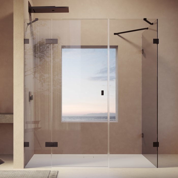 HÜPPE SolvaPro Schwingtür mit festem Segment mit Nebenteil und Seitenwand 90-120 x 120-200 cm, mit Anti-Plaque