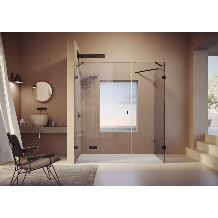 HÜPPE SolvaPro Schwingtür mit festem Segment mit Nebenteil und Seitenwand 120,1-330 x 200,1-220 cm, mit Anti-Plaque