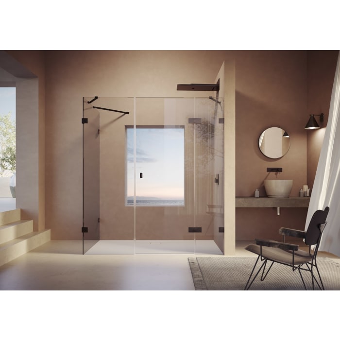 HÜPPE SolvaPro Schwingtür mit festem Segment mit Nebenteil und Seitenwand 90-120 x 120-200 cm, ohne Anti-Plaque