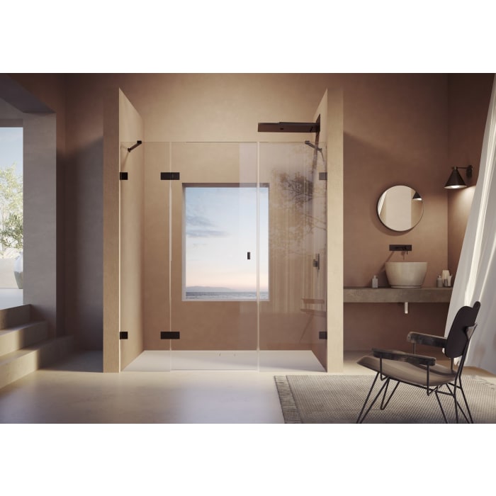 HÜPPE SolvaPro Schwingtür mit festem Segment und Nebenteil in Nische 110-150 x 200,1-220 cm, ohne Anti-Plaque