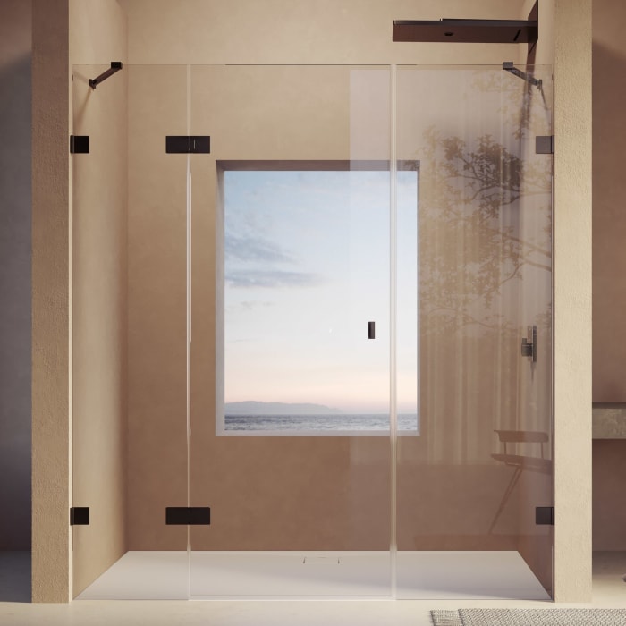 HÜPPE SolvaPro Schwingtür mit festem Segment und Nebenteil in Nische 110-150 x 120-200 cm, ohne Anti-Plaque