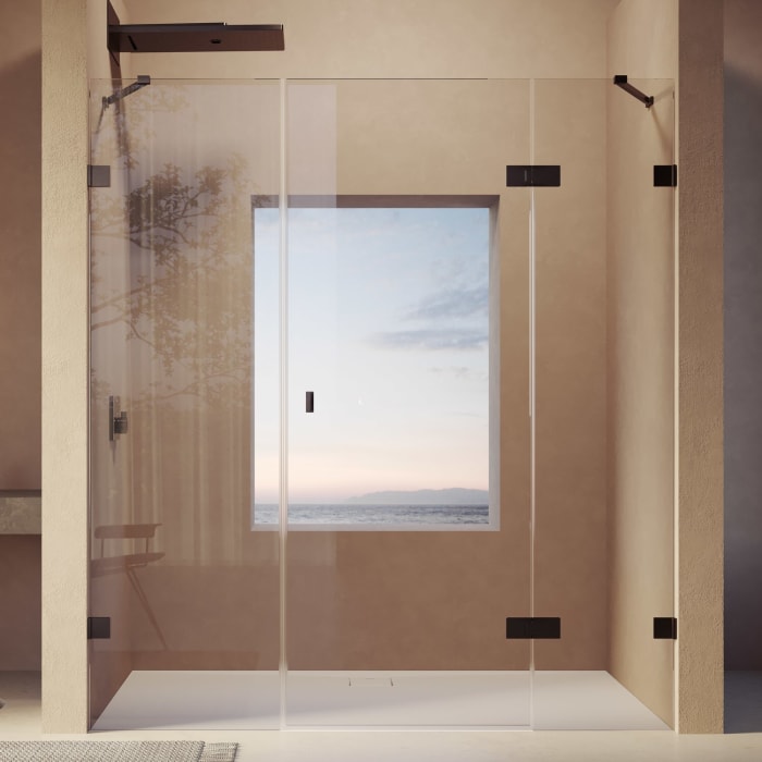 HÜPPE SolvaPro Schwingtür mit festem Segment und Nebenteil in Nische 150,1-330 x 200,1-220 cm, mit Anti-Plaque