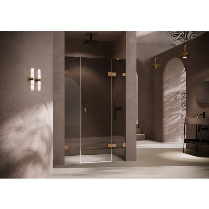 HÜPPE SolvaPro Schwingtür mit festem Segment und Nebenteil in Nische 150,1-330 x 200,1-220 cm, mit Anti-Plaque