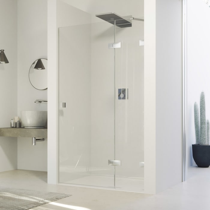 HÜPPE SolvaPro Schwingtür mit festem Segment in Nische 70-120 x 120-200 cm, mit Anti-Plaque