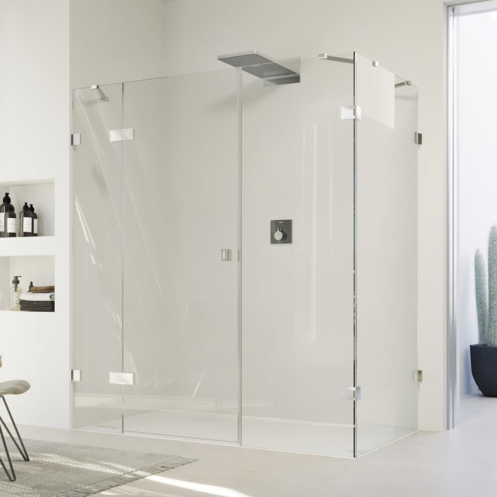 HÜPPE SolvaPro Schwingtür mit festem Segment mit Nebenteil und Seitenwand 120,1-330 x 200,1-220 cm, ohne Anti-Plaque