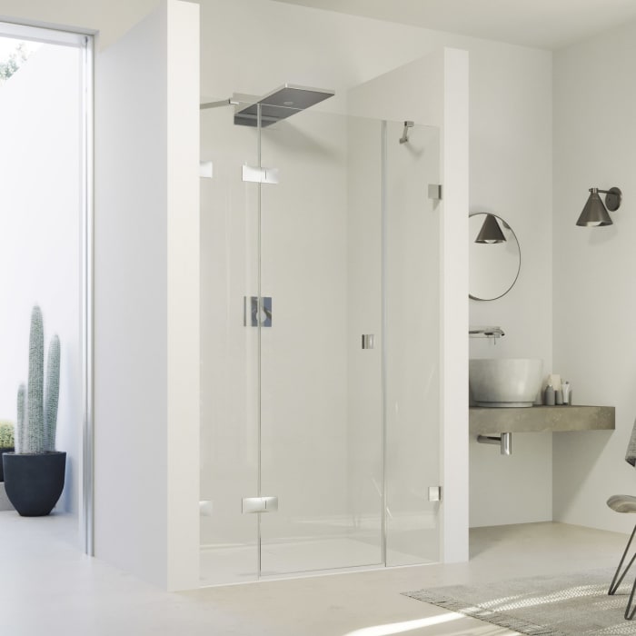 HÜPPE SolvaPro Schwingtür mit festem Segment und Nebenteil in Nische 110-150 x 120-200 cm, ohne Anti-Plaque