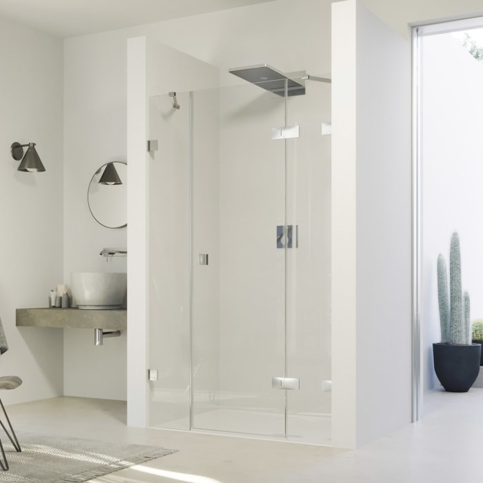 HÜPPE SolvaPro Schwingtür mit festem Segment und Nebenteil in Nische 110-150 x 120-200 cm, ohne Anti-Plaque