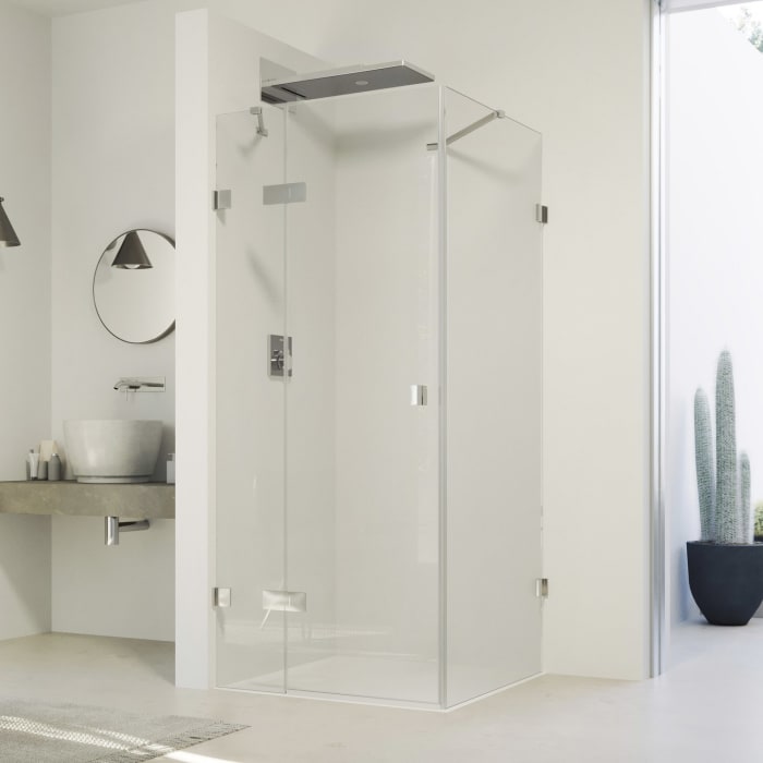 HÜPPE SolvaPro Schwingtür mit festem Segment und Seitenwand 120,1-150 x 200,1-220 cm, ohne Anti-Plaque