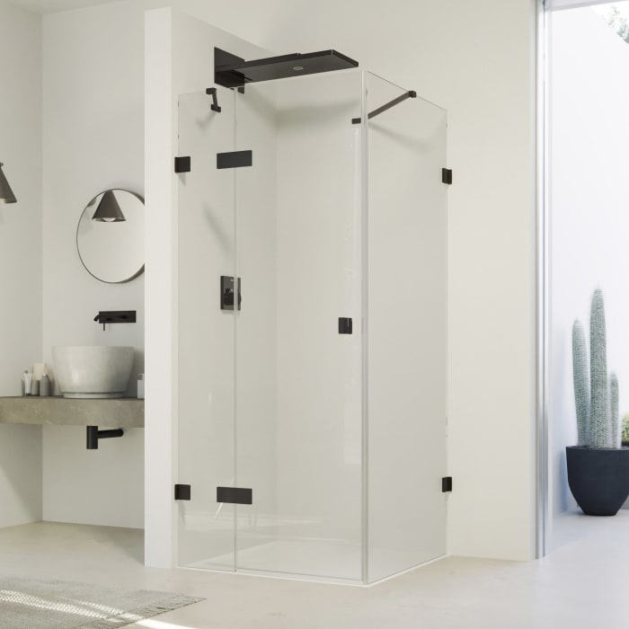 HÜPPE SolvaPro Schwingtür mit festem Segment und Seitenwand 120,1-150 x 200,1-220 cm, ohne Anti-Plaque