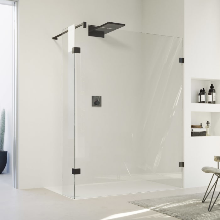 HÜPPE SolvaPro Seitenwand mit beweglichem Segment 120,1-180 x 200,1-220 cm, mit Anti-Plaque