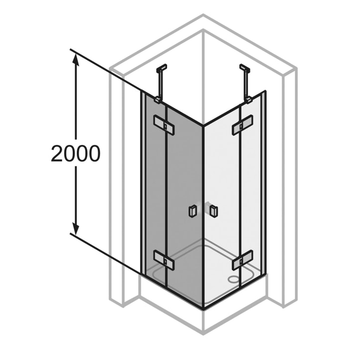 HÜPPE SolvaPro Schwingtür mit festem Segment für Eckeinstieg (1/2) 120,1-150 x 120-200 cm, ohne Anti-Plaque