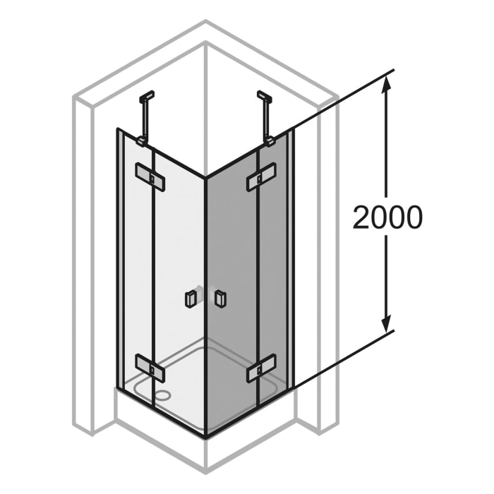 HÜPPE SolvaPro Schwingtür mit festem Segment für Eckeinstieg (1/2) 120,1-150 x 200,1-220 cm, mit Anti-Plaque