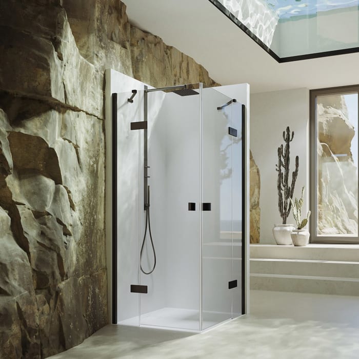 HÜPPE SolvaPro Schwingtür mit festem Segment für Eckeinstieg (1/2) 90 x 200 cm, ohne Anti-Plaque