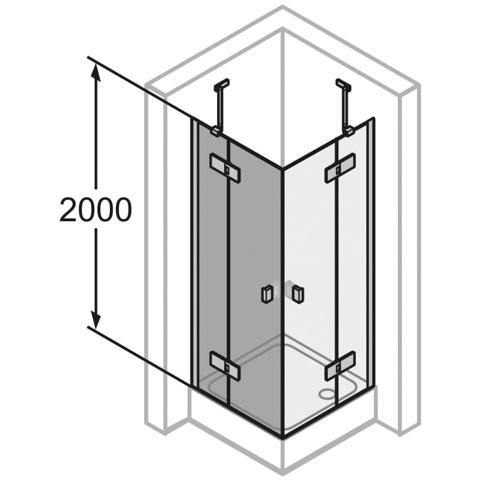 HÜPPE SolvaPro Schwingtür mit festem Segment für Eckeinstieg (1/2) 120,1-150 x 200,1-220 cm, mit Anti-Plaque