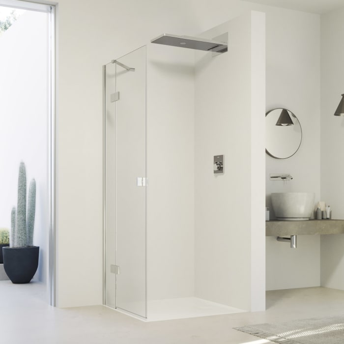 HÜPPE SolvaPro Schwingtür mit festem Segment für Seitenwand und Nische 70-120 x 200,1-220 cm, mit Anti-Plaque