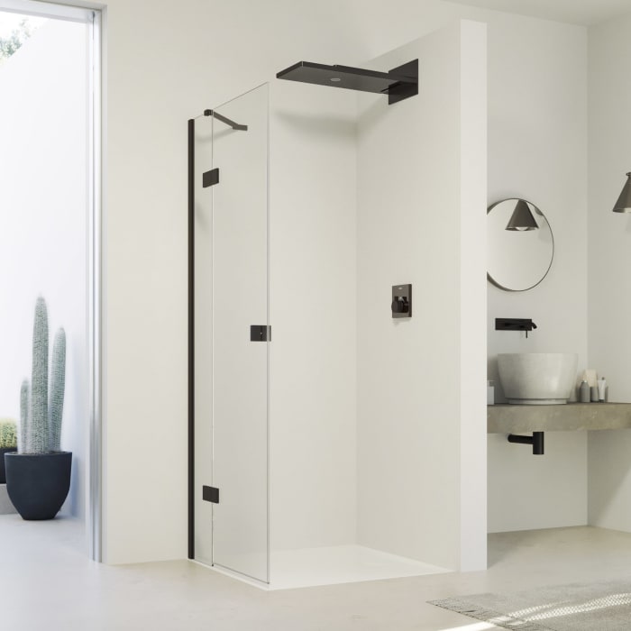 HÜPPE SolvaPro Schwingtür mit festem Segment für Seitenwand und Nische 120,1-150 x 200,1-220 cm, mit Anti-Plaque