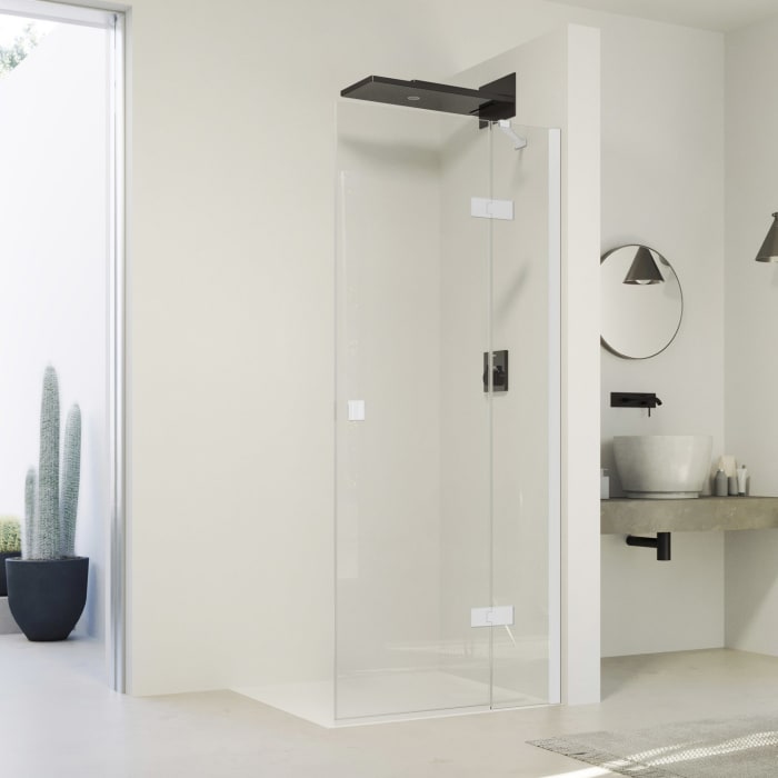 HÜPPE SolvaPro Schwingtür mit festem Segment für Seitenwand und Nische 70-120 x 200,1-220 cm, ohne Anti-Plaque