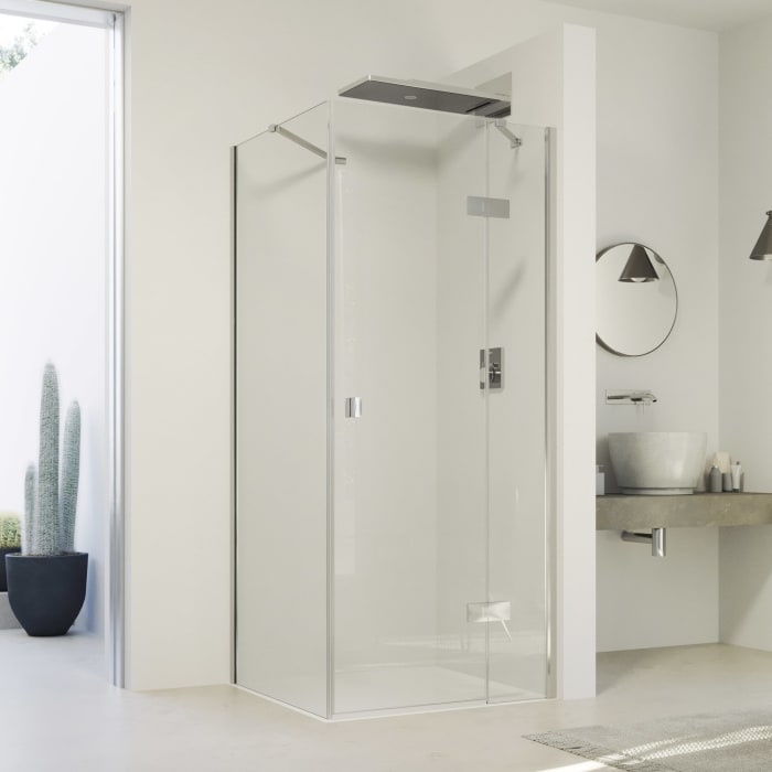 HÜPPE SolvaPro Schwingtür mit festem Segment für Seitenwand und Nische 120,1-150 x 200,1-220 cm, ohne Anti-Plaque