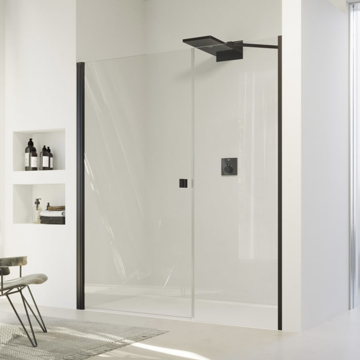 HÜPPE SolvaPro Schwingtür mit Nebenteil in Nische 70-120 x 120-200 cm, mit Anti-Plaque