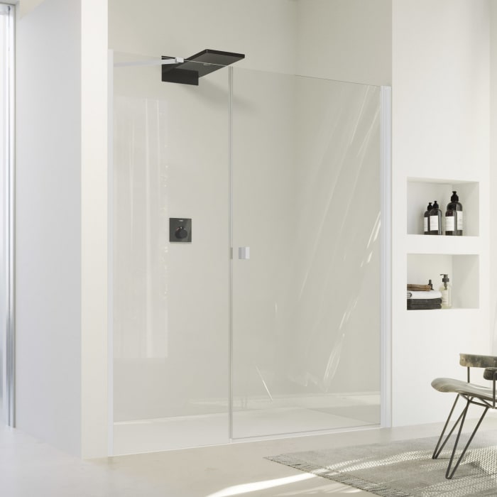 HÜPPE SolvaPro Schwingtür mit Nebenteil in Nische 70-120 x 200,1-220 cm, mit Anti-Plaque