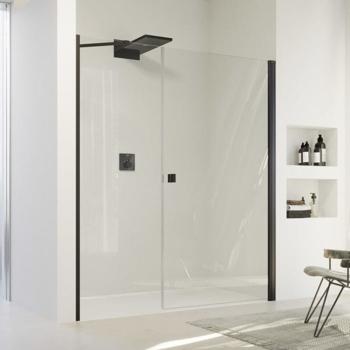 HÜPPE SolvaPro Schwingtür mit Nebenteil in Nische 120,1-280 x 200,1-220 cm, mit Anti-Plaque