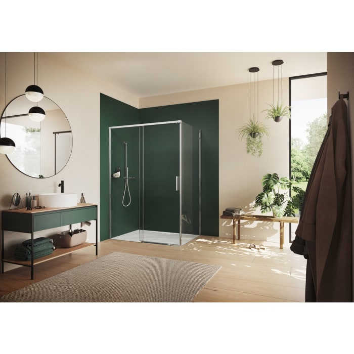 HÜPPE Vita pure Schiebetür 1-teilig mit festem Glaselement Maßanfertigung B: 80 - 180 H: 120 - 200 cm, mit Anti-Plaque