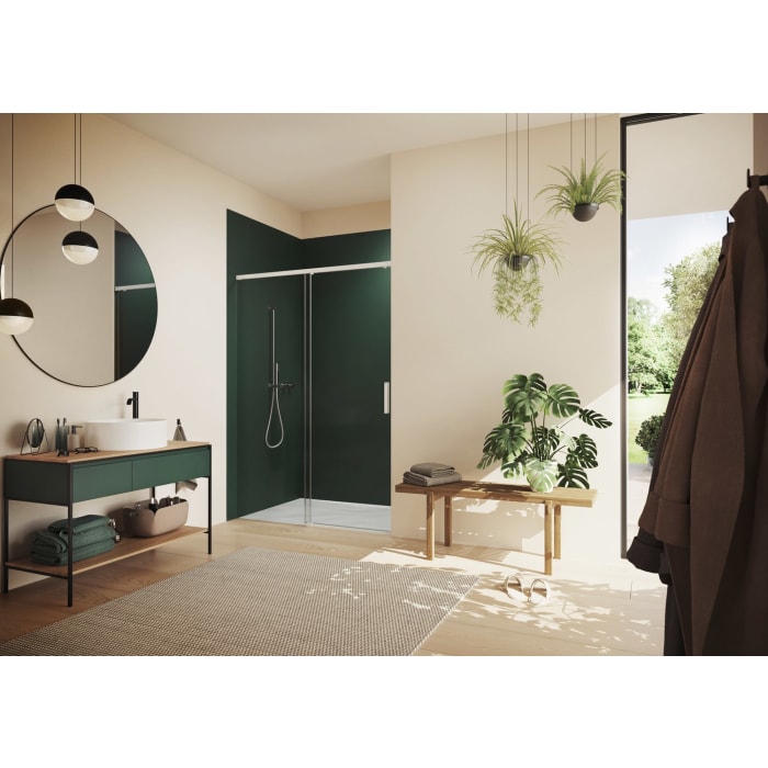 HÜPPE Vita pure Schiebetür 1-teilig mit festem Glaselement B: 118,5 - 122,5 H: 200 cm, mit Anti-Plaque