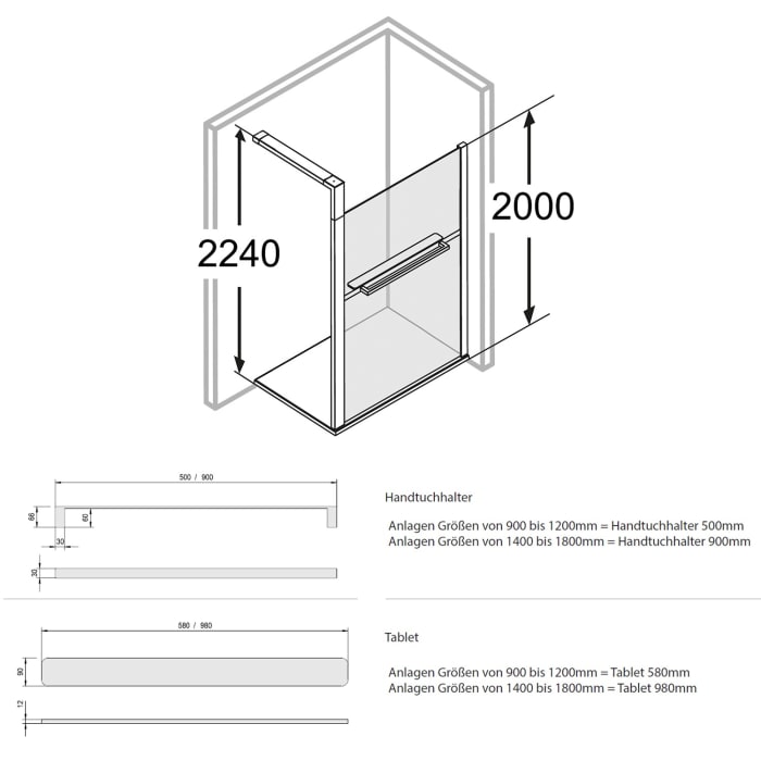 HÜPPE Sphere 4-Eck Walk-In Seitenwand alleinstehend 154 - 162 cm, ohne Licht