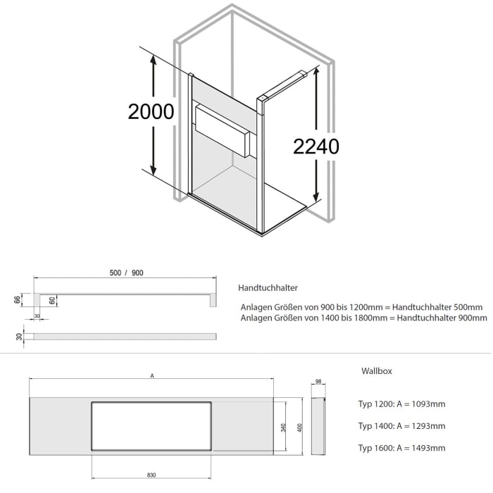 HÜPPE Sphere 4-Eck Walk-In Seitenwand alleinstehend 154 - 162 cm, ohne Licht