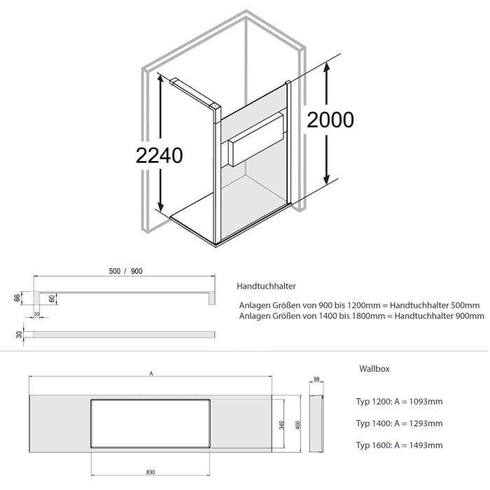 HÜPPE Sphere 4-Eck Walk-In Seitenwand alleinstehend 154 - 162 cm, ohne Licht