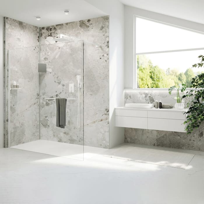 HÜPPE Select+ Walk-In Seitenwand alleinstehend 8 mm, 140 x 200 cm, mit Querbügel und Handtuchhalter