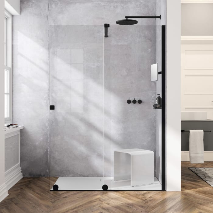 HÜPPE Xtensa pure Walk-In Gleittür mit festem Segment Sondermaß B1 100-140 cm, Anschlag rechts, mit Stabilisator