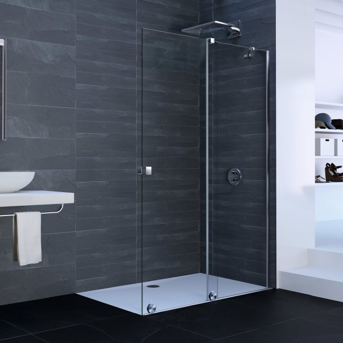 HÜPPE Xtensa pure Walk-In Gleittür mit festem Segment 120 cm, Anschlag rechts, mit Stabilisator