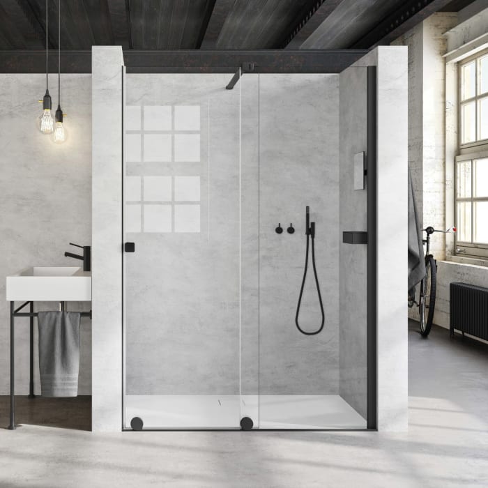 HÜPPE Xtensa pure Walk-In Gleittür mit festem Segment 120 cm, Anschlag rechts, mit Stabilisator