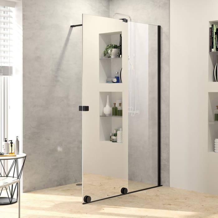 HÜPPE Xtensa pure Walk-In Gleittür mit festem Segment Sondermaß B1 100-140 cm, Anschlag rechts, mit Stabilisator