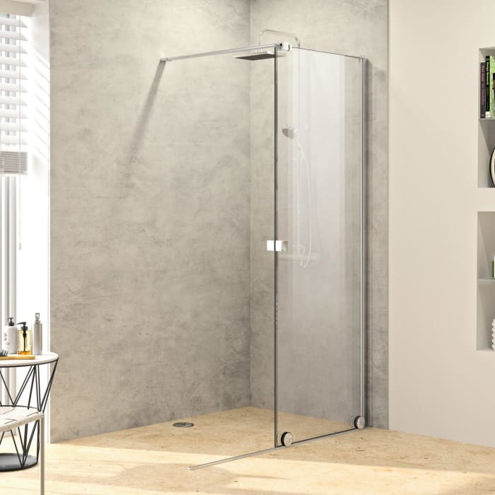 HÜPPE Xtensa pure Walk-In Gleittür mit festem Segment 110 cm, Anschlag rechts, mit Stabilisator