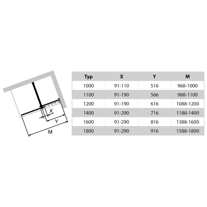 HÜPPE Xtensa pure Walk-In Gleittür mit festem Segment 140 cm, Anschlag rechts, mit Stabilisator