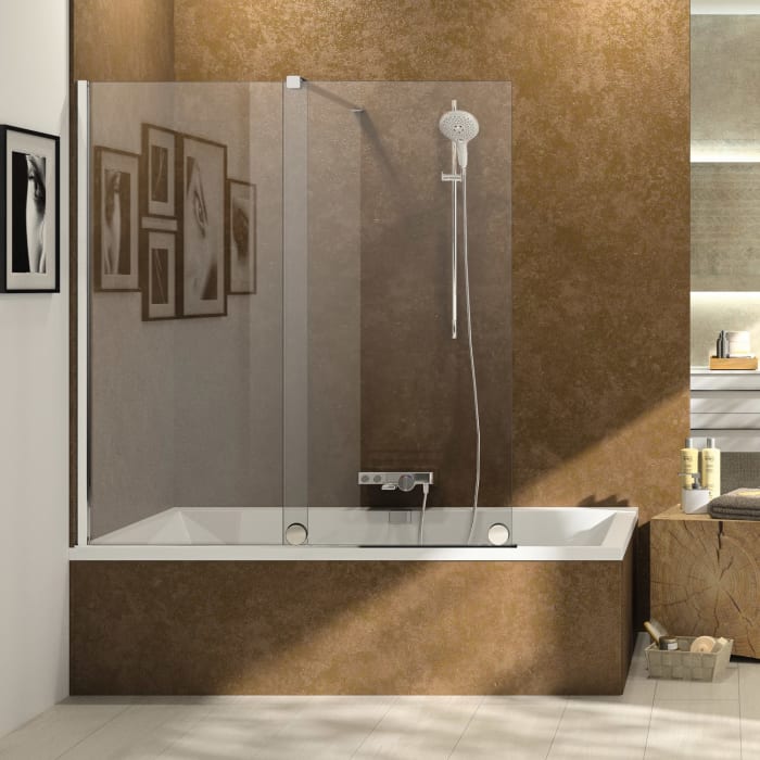 HÜPPE Xtensa pure Badewannenabtrennung 140 cm, Linksbefestigung und  Komfortgriff Xtensa