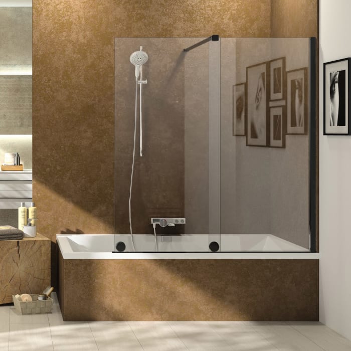 HÜPPE Xtensa pure Badewannenabtrennung 140 cm, Rechtsbefestigung und Deckenanbindung