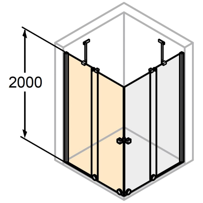 HÜPPE Xtensa pure 4-Eck Gleittüreckeinstieg 2-teilig 90 cm, Linksbefestigung, Deckenanbindung